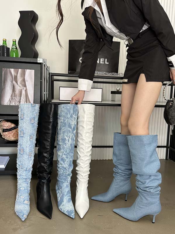 Fashion Pointed Toe Over Knee Boots for Women - Slim Fit High Heel PU Boots