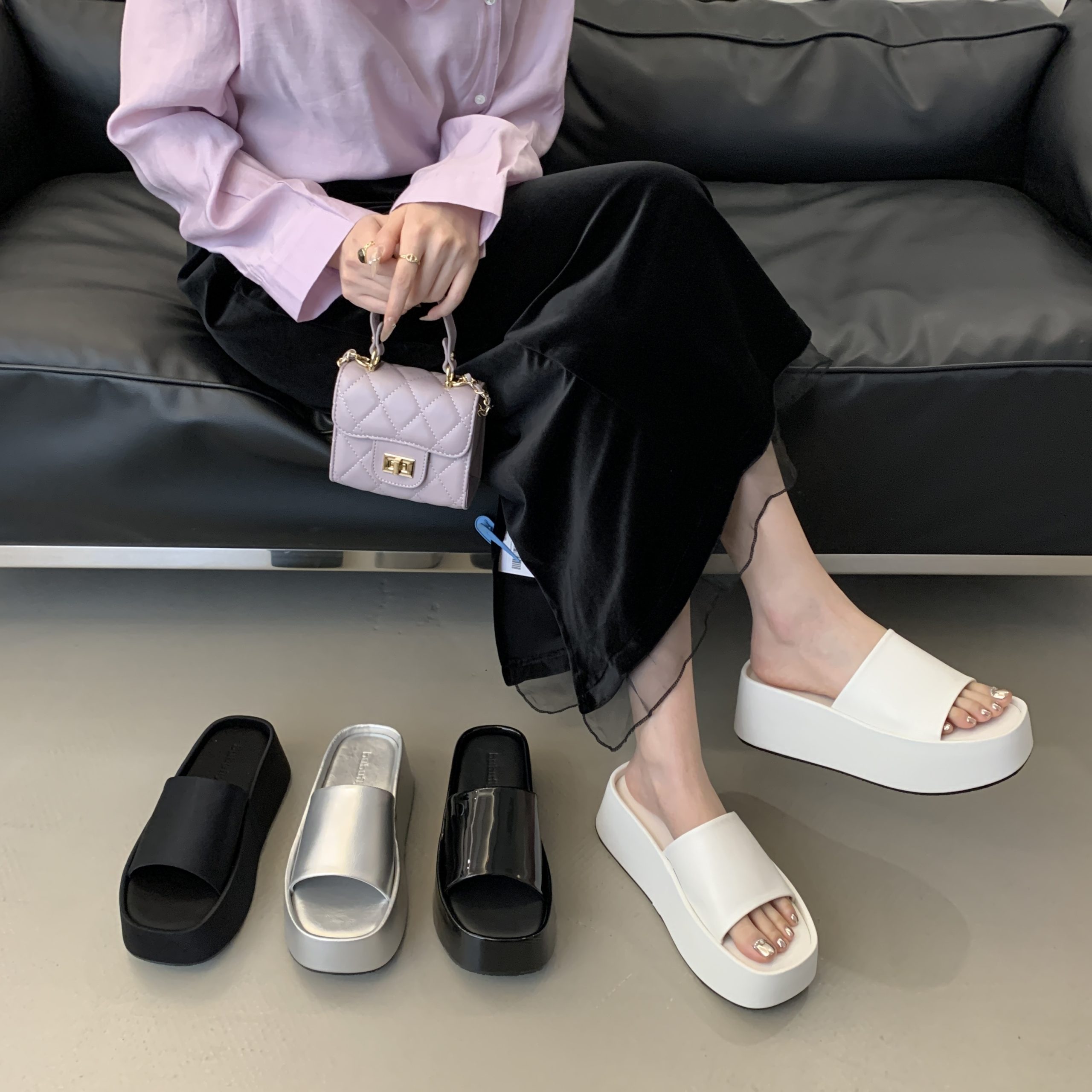 BUBUFLY 2025 New Summer Platform High Heel Slippers for Women, Wedge Thick Sole Slip-On Sandals