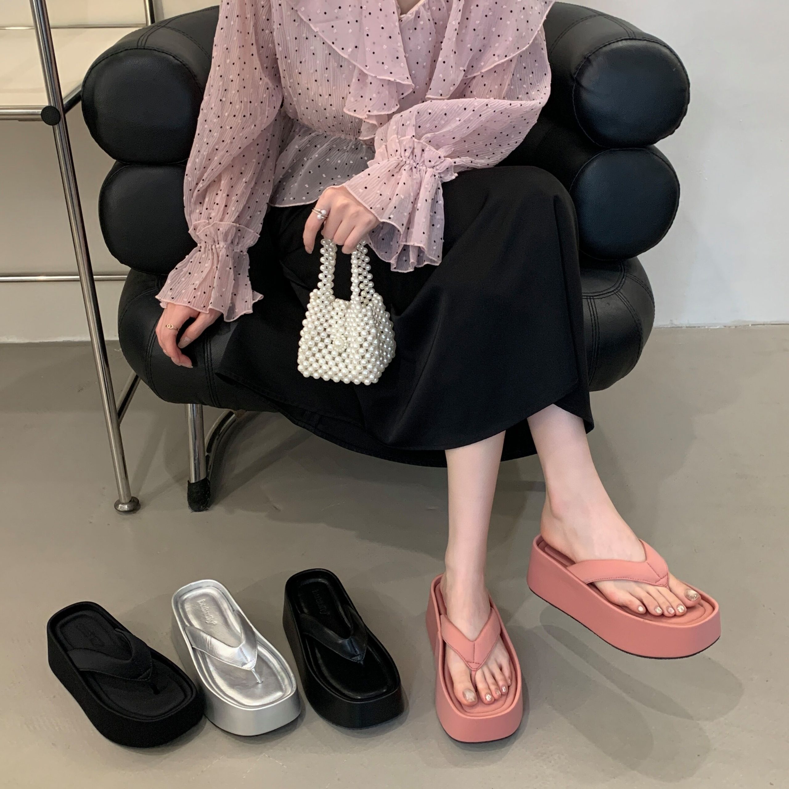BUBUFLY Women's Platform Sandals Thick Sole Height Increasing Pink Summer Beach Flip Flops Korean Style