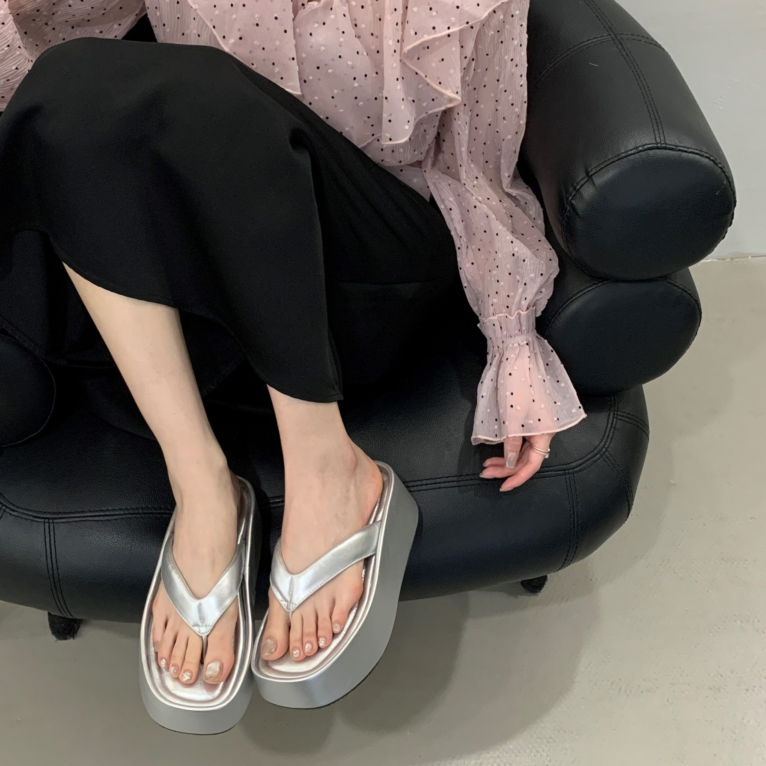 BUBUFLY Women's Platform Sandals Thick Sole Height Increasing Pink Summer Beach Flip Flops Korean Style - Image 3