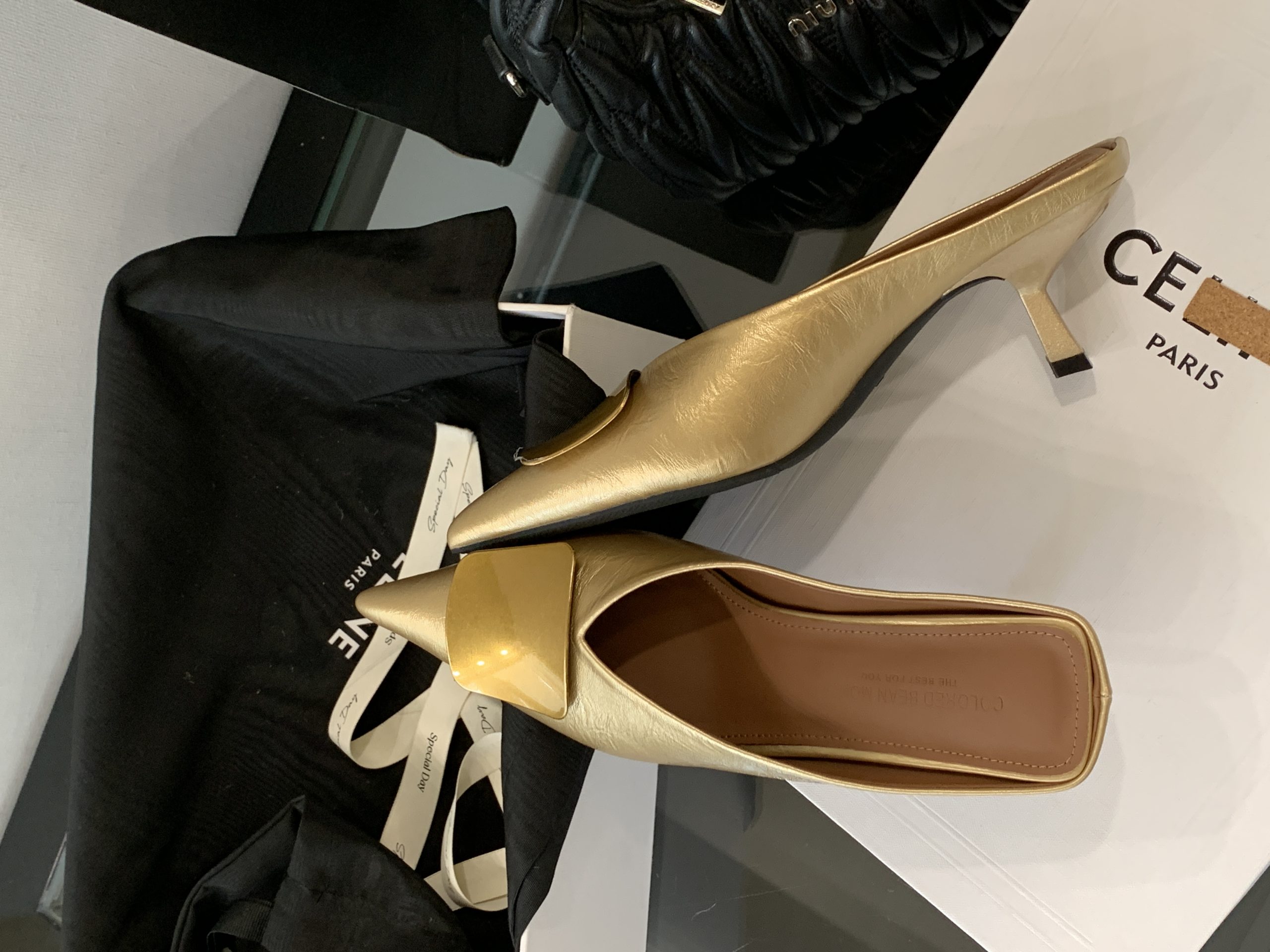 2025 New Style Slippers Thin Heel High Heel Elegant European and American Style Metal Buckle Pointed Toe Covered Toe Slippers for Women - Image 4