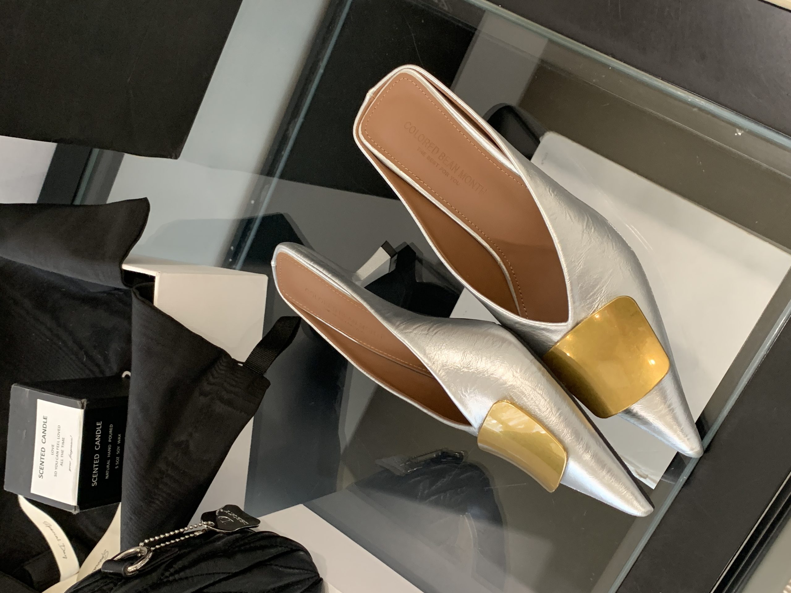 2025 New Style Slippers Thin Heel High Heel Elegant European and American Style Metal Buckle Pointed Toe Covered Toe Slippers for Women - Image 2