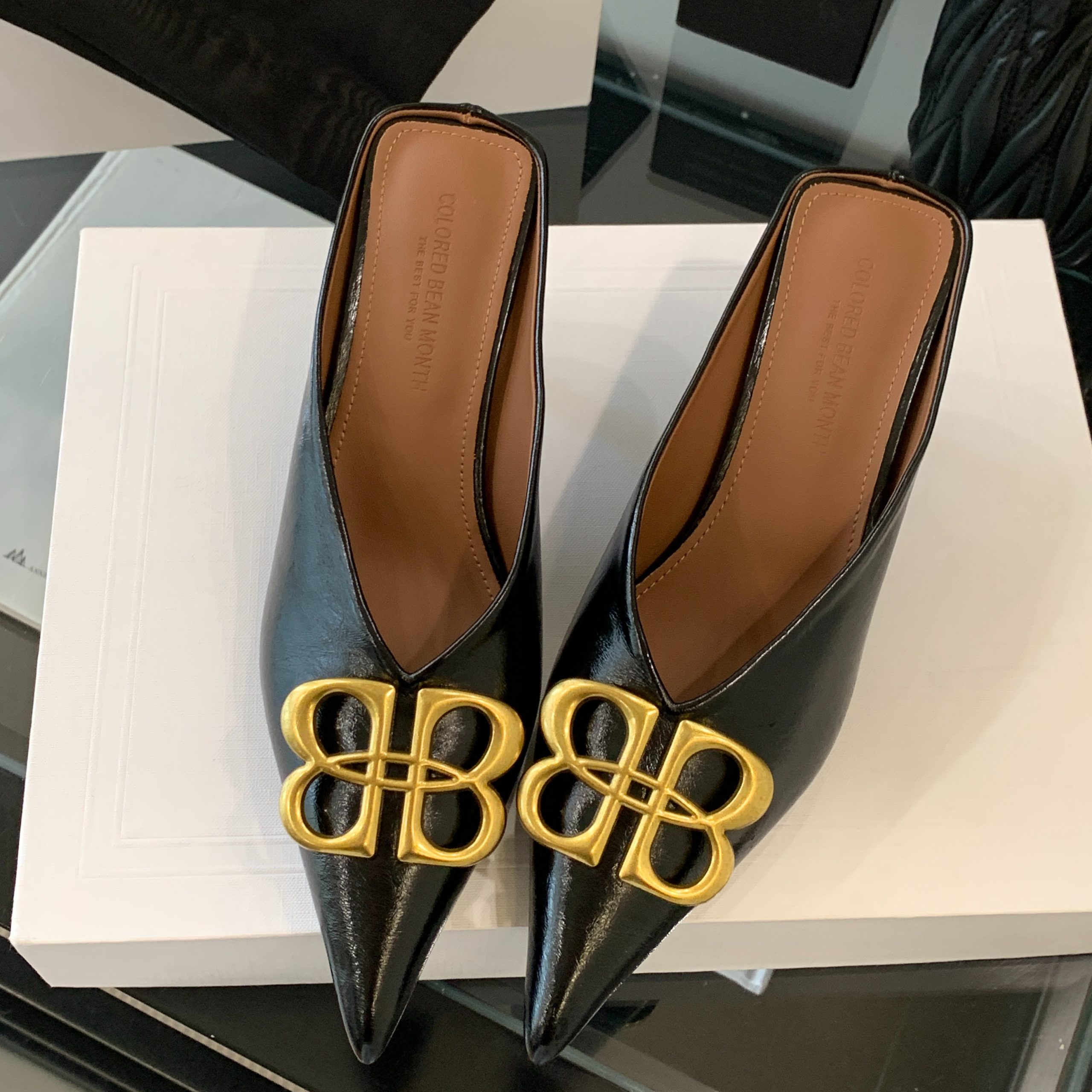 2025 New Summer Slippers Mid Heel European American Style Metal Buckle High Heel Thin Heel Closed Toe Women's Slippers - Image 5