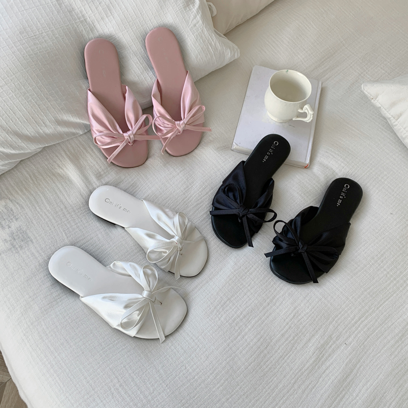 French Style Flat Bow Toe Clip Sandals for Women Summer Fashion Soft Sole Slippers